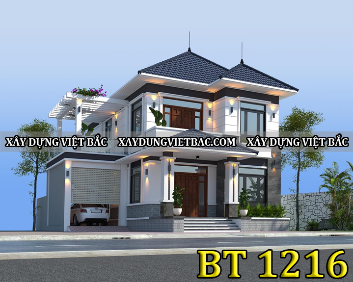 mau biet thu mai nhat 2 tang 8x12.5m
